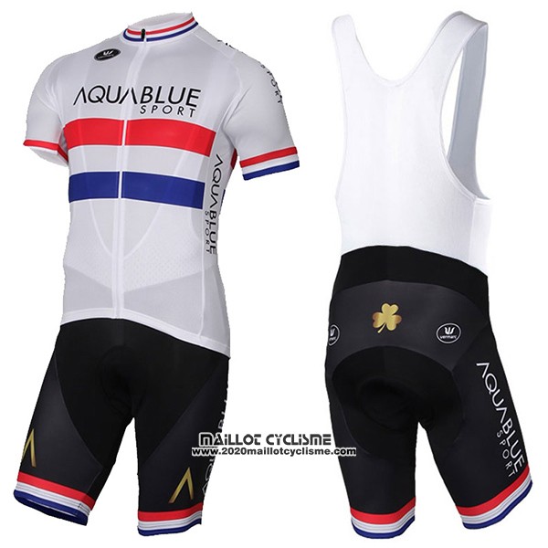 2017 Maillot Ciclismo Aqua Bleue Sport Champion British Blanc Manches Courtes et Cuissard
